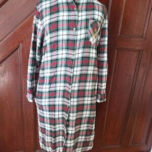 Lauren Ralph Lauren Plaid Nightgown S Button Down Long Sleeve Cotton
